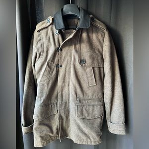 COMUNE Brown Cotton Tweed Pea Coat Utility Jacket Mens Sz S